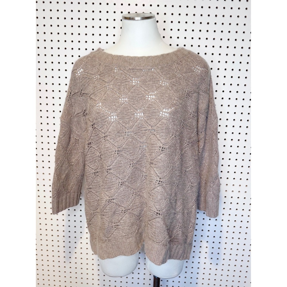 360Cashmere | Diamond Pointelle Knit Sweater, Soft Cashmere & Wool Blend 27506 L